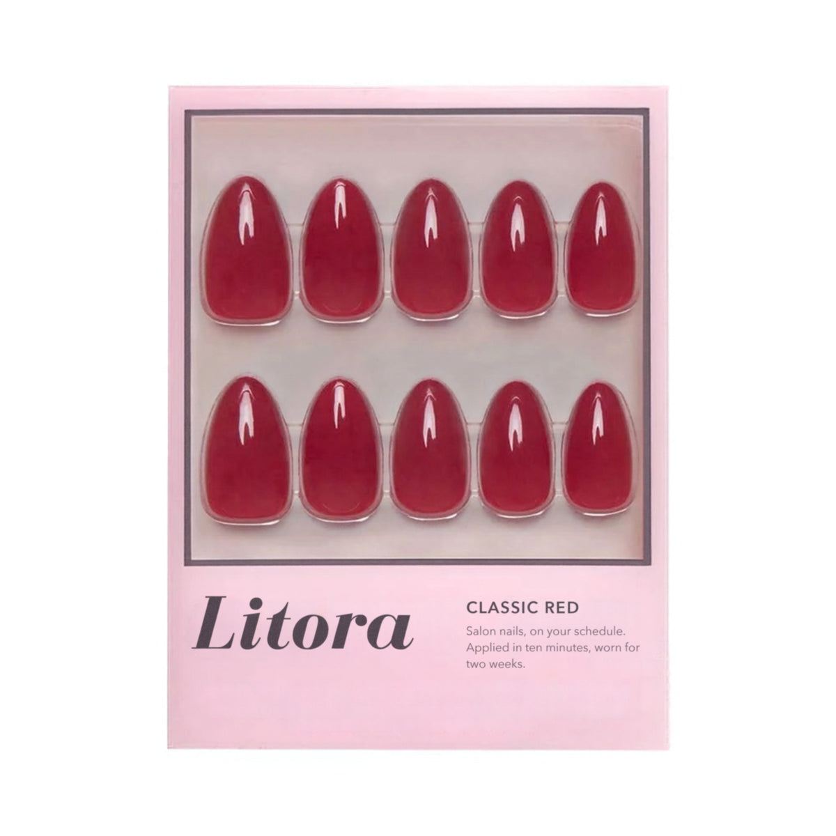 Litora Classic Red uzlīmējamie nagi, iepakojums un komplekts