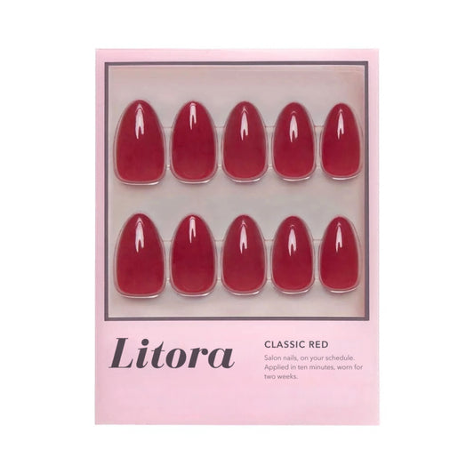Litora Classic Red uzlīmējamie nagi, iepakojums un komplekts