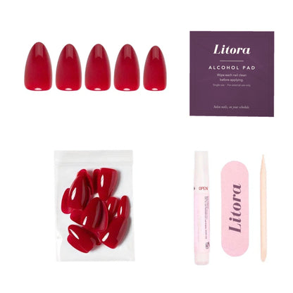 Litora Classic Red uzlīmējamie nagi, iepakojums un komplekts