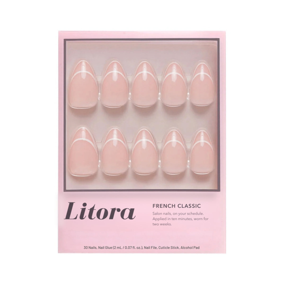 Litora French Classic uzlīmējamie nagi, iepakojums un komplekts
