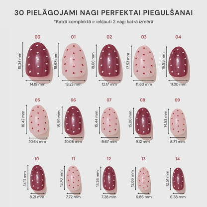 Litora Polka Dot uzlīmējamie nagi, formas un izmēri